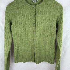 Geneva Light Green Cable Knit Cashmere Cardigan